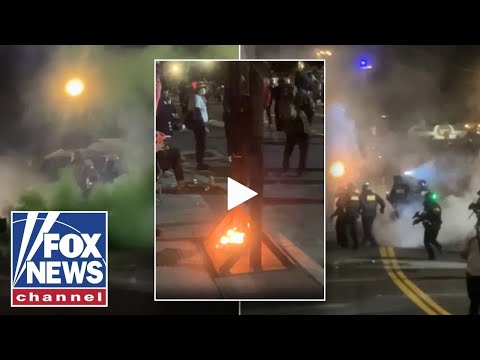 'TONE IT DOWN': Protesters with guillotine clash with police in war-like scenes