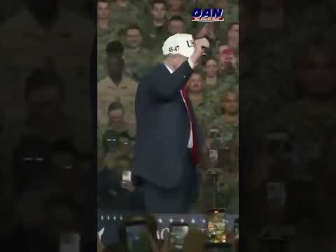 President Trump wraps up his address to U.S. troops with his signature moves to “YMCA.”