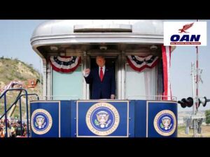 TRUMP RIDES FREEDOM 250 TRAIN