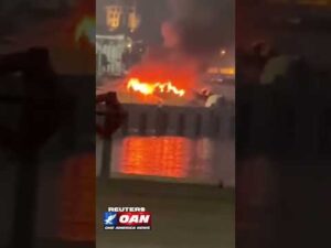 Port on fire on Iran's Kish Island after the U.S. Central Command said it began strikes