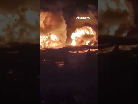 Russian warehouse ENGULFED IN FLAMES after Ukrainian drone attack #foxnews #News #shorts
